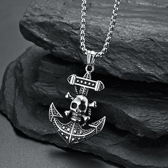 ❤️Halloween style Viking skull bat anchor necklace, N90201P146 - Picture 5 of 8